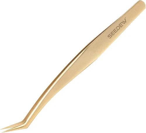 Vista 21 de Pinzas para Extensiones de Pestañas 1 PIEZA Acero Inoxidable 45 Grados Gancho Puntiagudo Multipropósito Pinzas de Aislamiento Suministros Dorado