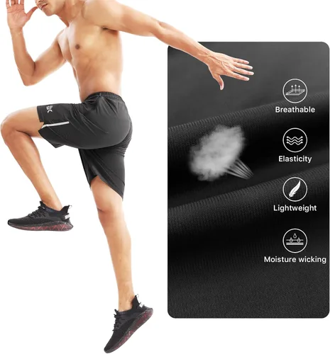 Vista 3 de BROKIG Pantalones cortos de correr ligeros para hombre de 7 pulgadas, pantalones cortos de entrenamiento de gimnasio de secado rápido para hombres
