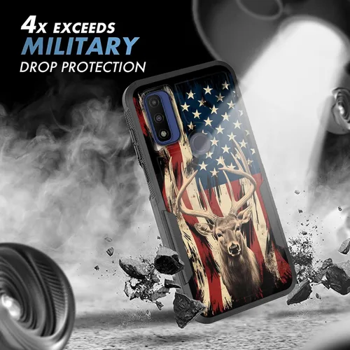 Vista 5 de Para Moto G Power 2022 – Funda protectora resistente de doble capa de policarbonato duro híbrido de goma suave a prueba de golpes – Ciervo