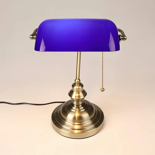 Vista 5 de Vintage Green Banker's Desk Lamp Antique Traditional Table with Switch Glass Adjustable Lampshade Bronze Finish E27 Blue