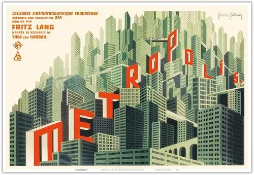 Vista 10 de Metropolis - Directed by Fritz Lang - Vintage French Film Movie Poster by Boris Bilinsky c.1927 - Master Art Print (Unframed) 6in x 9in