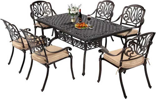 Vista 5 de TITIMO Mesa de comedor rectangular para patio al aire libre de 60 pulgadas con agujero para sombrilla de 2 pulgadas
