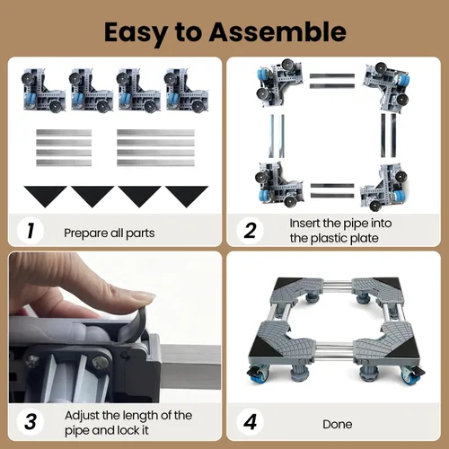 Vista 9 de Base Móvil con 4 Ruedas con Bloqueo y 8 Pies Fuertes 71-90 cm, Carrito de Muebles de Alta Resistencia para Lavadora, Mini Refrigerador y Secadora