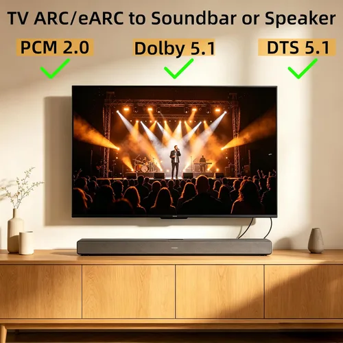 Vista 6 de HDMI ARC/eARC a convertidor de audio óptico, ARC a óptico Supports PCM2.0, Dolby 5.1, DTS 5.1 ,HDMI ARC Audio Extractor Cable 6 FT for TV to