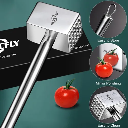 Vista 11 de SUCCFLY - Herramienta ablandadora de carne de acero inoxidable, mazo de carne resistente, 1.65 libras