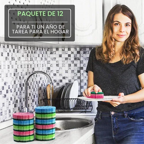 Vista 7 de Paquete de 12 esponjas para fregar, esponjas a granel, esponjas de limpieza multifuncionales de doble cara, esponja para lavar platos