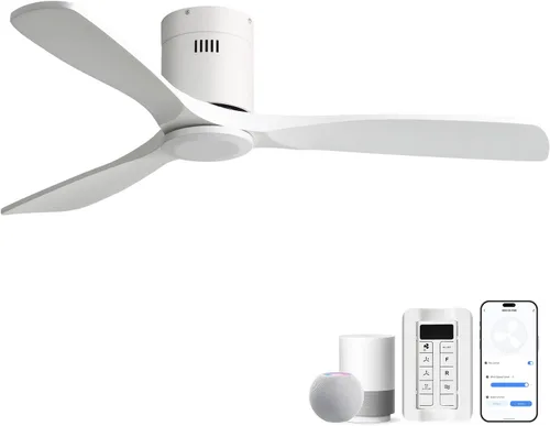 Vista 24 de CACI Mall Ventiladores de techo inteligentes de madera de 52 pulgadas con luces y control remoto, 3 cuchillas, perfil bajo, moderno, compatible