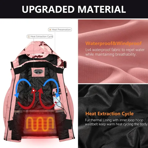 Vista 3 de TauLene Chaqueta térmica para mujer abrigo de invierno con capucha desmontable e impermeable y resistente al viento Negro