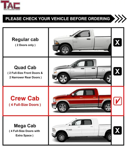 Vista 4 de TAC - Estribos laterales de flecha compatibles con Dodge RAM 1500 2009-2018 2010-2026 2500/3500 Crew Cab (incluye RAM 1500 Classic 2019-2024)