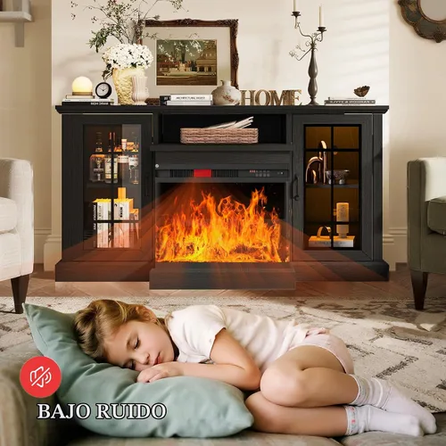 Vista 2 de MXV - Soporte de chimenea para TV de 59 pulgadas, centro de entretenimiento estilo granja con soporte de TV de 3 lados de vidrio, consola multimedia
