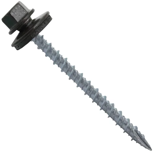 Vista 45 de 10 tornillos para techos de metal gris ABC de 2-1/2 pulgadas, cabezal de arandela hexagonal, arranque automático/roscado, arandela EPDM. 1 bolsa