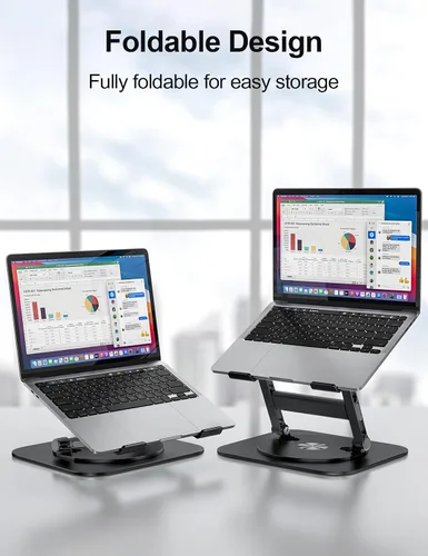 Vista 4 de MCHOSE Soporte para laptop, diseño en H, soporte de computadora estable, elevador ergonómico para laptop con base giratoria de 360°, compatible