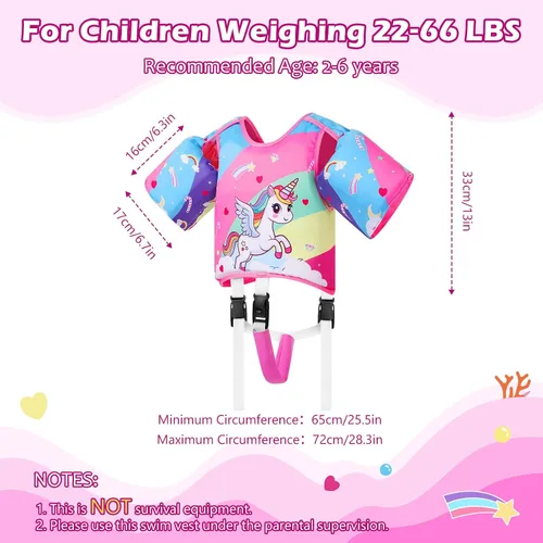 Vista 5 de MoKo Chaleco de natación para niños pequeños, chaqueta de natación de dibujos animados para niños que pesan de 22 a 66 libras, flotadores para niños