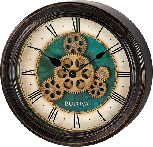 Vista 2 de Bulova Reloj de pared con movimiento industrial, 12.8, negro envejecido (C4833)