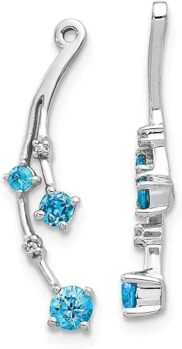Vista 7 de Chaqueta colgante de oro blanco de 14 quilates con topacio azul y diamantes colgantes para orejas, para tachuelas, joyería fina para mujeres
