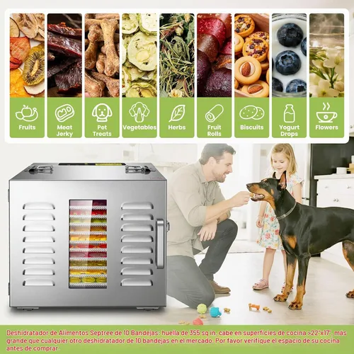 Vista 5 de Máquina deshidratadora de alimentos de 10 bandejas comerciales para cecina y hierbas, área utilizable de hasta 24.65 pies² y temperatura de 194℉