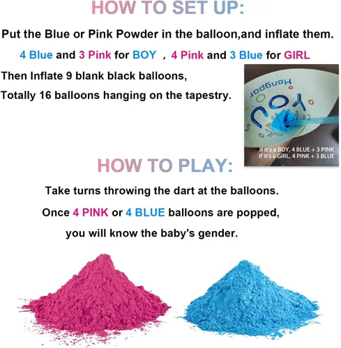 Vista 2 de Juego de dardos de revelación de género para bebé, globo de revelación para niña o niño, polvo rosa y azul para fiesta de él o ella, kit