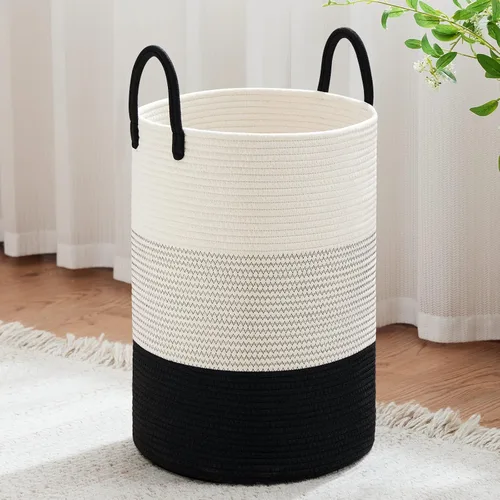 Vista 31 de VIPOSCO Cesta de lavandería tejida pequeña de 30L, color marrón y blanco