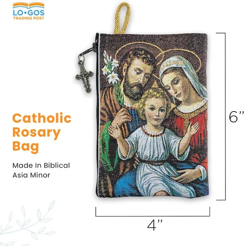 Vista 3 de TREE OF LIFE REV. 2214 Bolsa de rosario católico, Holy Family & God is Love, 4 x 6 pulgadas, joyería y monedero con cruz, pequeña bolsa de icono