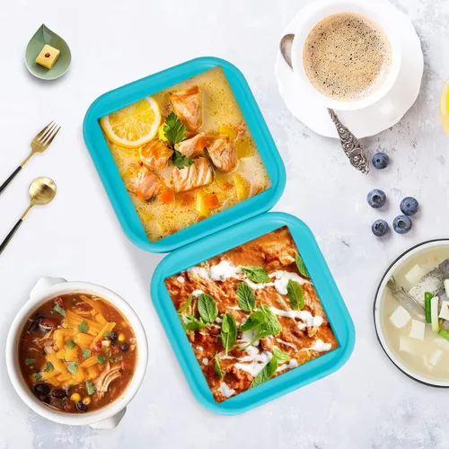 Vista 3 de Bandeja de silicona para congelador de 2 tazas con tapa, paquete de 2 recipientes de congelación de alimentos de porciones grandes para sopa, caldo