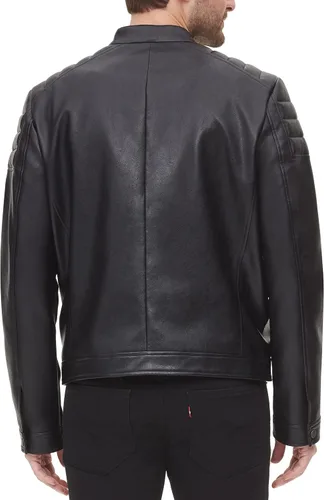Vista 4 de DKNY Chaqueta acolchada de cuero sintético para hombre de motocros Racer
