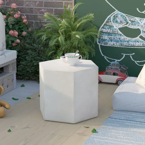 Vista 3 de COSIEST Mesa de Acento de Concreto, Mesa Lateral Hexagonal para Patio 14.5''Ancho x 12''Alto, Diseño Modular Mesa Terminal Interior Exterior, Gris