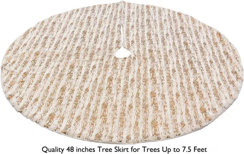 Vista 5 de Falda de árbol de Navidad dorada suave de 48 pulgadas, estampado dorado sobre piel sintética blanca