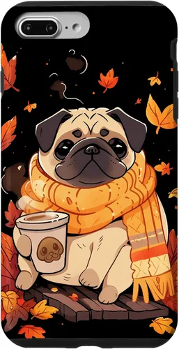 Vista 12 de Pug Fall Autumn Leaves Pumpkin Spice Latte Dog Kawaii Case for iPhone 17