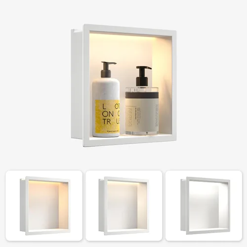 Vista 14 de Acero inoxidable Led Ducha Nicho 18"x12" Cepillado 3-Color LED