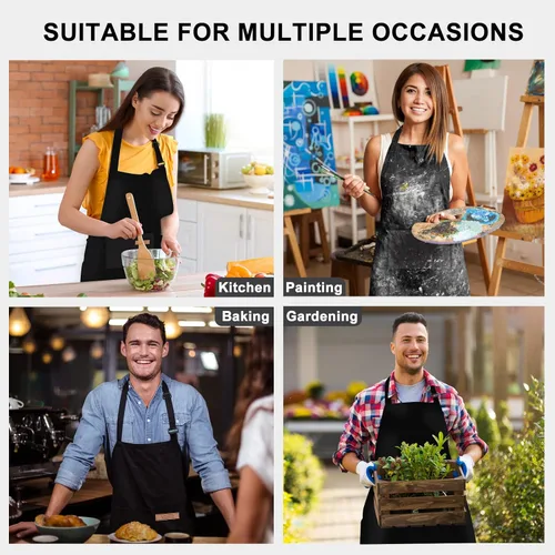 Vista 7 de Delantal ajustable, paquete de 2 delantales con 2 bolsillos, delantales de cocina para hombres y mujeres, para barbacoa al aire libre, hornear