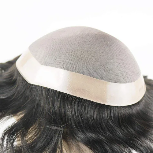 Vista 5 de SIMBEAUTY Toupee duradero para hombres, sistema de cabello humano de repuesto fino monofilamento, monofilamento de piel de polietileno NPU alrededor