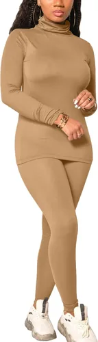 Vista 2 de Mokoru Conjunto deportivo de 2 piezas para mujer, camiseta de manga larga con cuello alto, pantalones de entrenamiento