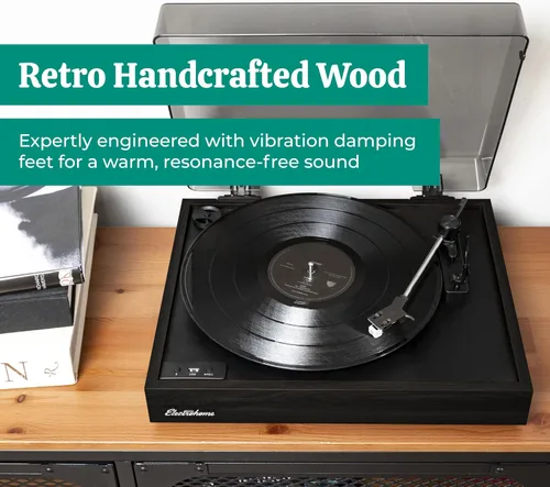 Vista 3 de Electrohome Montrose Record Player Stereo System, 4" Bluetooth Powered Bookshelf Speakers, Belt-Drive Bluetooth Turntable with Audio-Technica Black