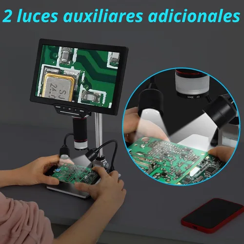 Vista 4 de Koolertron Soporte de microscopio digital LCD, brazo de extensión de aluminio de 12 pulgadas con 2 luces de llenado, soporte de enfoque manual
