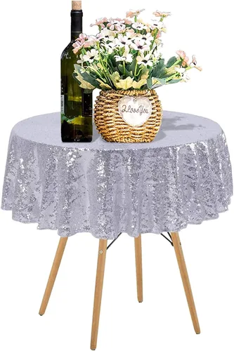 Vista 59 de Mantel de lentejuelas color azul bebé de 50" Cubierta de mesa con purpurina redonda color azul claro de lentejuelas metálicas Sobremanteles de mesa