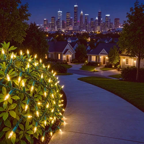 Vista 2 de 150 luces de Navidad de color blanco cálido, con certificación UL, calidad comercial, cable verde, juego de luces de 50 pies que permanece siempre