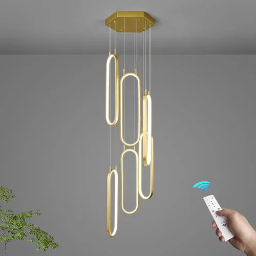 Vista 9 de Lámpara colgante de cocina moderna con 2 anillos, lámpara colgante ovalada para cocina, isla, dormitorio, sala de estar, comedor