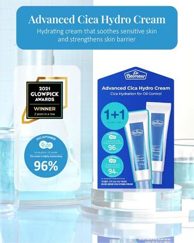 Vista 7 de DR. BELMEUR Advanced Cica Hydro Cream (2 fl oz) - Hidratante facial calmante, fortalecedor de barreras para pieles sensibles. Cuidado de la piel