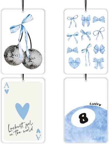 Vista 10 de Ambientador de coche Coquette de lavanda cristiana con lazo azul, 4 piezas, con versículo bíblico femenino, decoración colgante para autos, armario