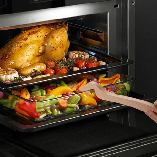 Vista 6 de Extractor de estante de horno de madera, práctico extractor de horno, herramienta empujadora para horno tostador, freidora de aire, evitar