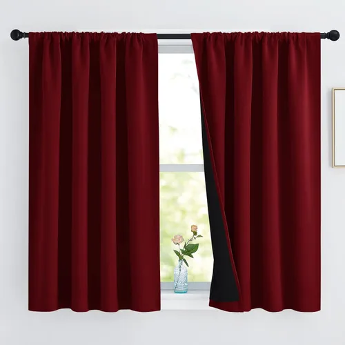 Vista 94 de NICETOWN Biscotti Beige 100% Cortinas opacas de 45" de largo para cocina, bolsillo con varilla para sótano completamente opaco, cortinas térmicas