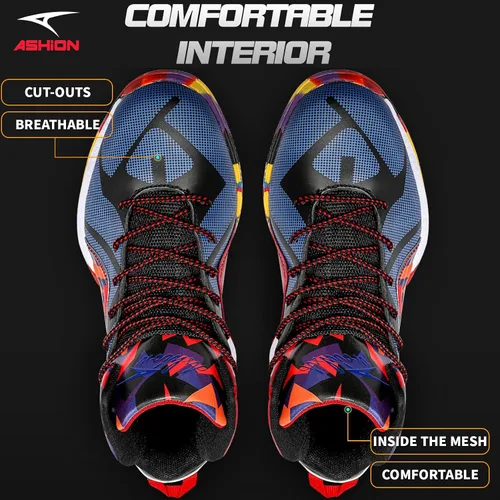 Vista 6 de ASHION Zapatos deportivos de baloncesto para hombre, ligeros, transpirables, antideslizantes, para correr, caminar, medios, tenis deportivos