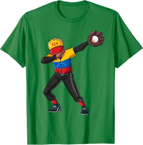 Vista 5 de Baseball Dabbing Venezuela Player Catcher Pitcher Hombres Niños Camiseta, Negro