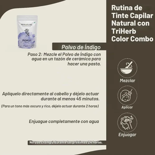Vista 5 de Mi Nature TriHerb Color Combo 10.58 oz (3.53 oz x 3) Kit de cuidado natural con polvo de henna, índigo y amla Color con cuidado
