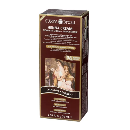 Vista 5 de Surya Brasil Henna Cream Chocolate - 94% de ingredientes naturales, vegano, libre de crueldad, ecológico, color de cabello semipermanente