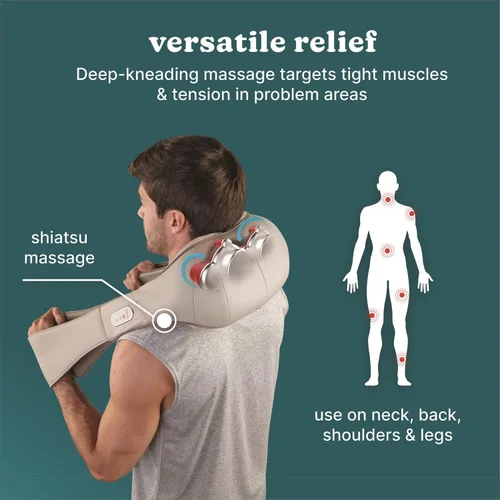 Vista 5 de HoMedics Masajeador Shiatsu Deluxe para Cuello y Hombros con Calor, 3 Velocidades, Cambia de Dirección, Amasamiento Muscular para Espalda y Piernas