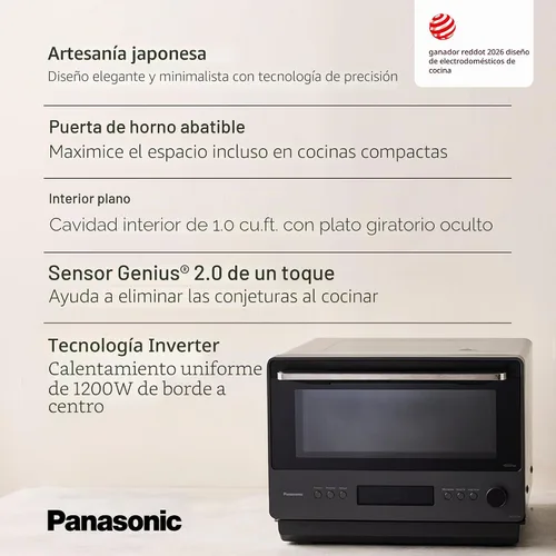 Vista 3 de Panasonic Microondas japonesas, 1.0 pies cúbicos 1200 W de diseño limpio Horno de microondas de encimera con sensor Genius 2.0 de cocción