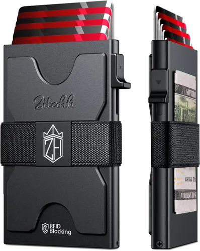 Vista 14 de Zitahli Cartera novedosa para niños y hombres, tarjetero delgado con capacidad para 6 + 6 tarjetas, funda de tarjeta de metal, carteras minimalistas