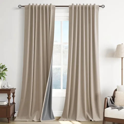 Vista 34 de Guken Cortinas opacas de lino, 2 paneles rústicos, elegantes, 100% opacas, con aislamiento térmico, banda de ganchos y trabilla trasera, 52 x 84