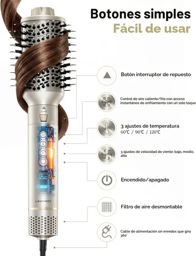 Vista 7 de Moldeador de Aire Caliente 8 en 1 de Doble Voltaje y Cepillo Secador de Cabello con Accesorios Alisador y Rizador, 110,000 RPM Secado Rápido Iónico